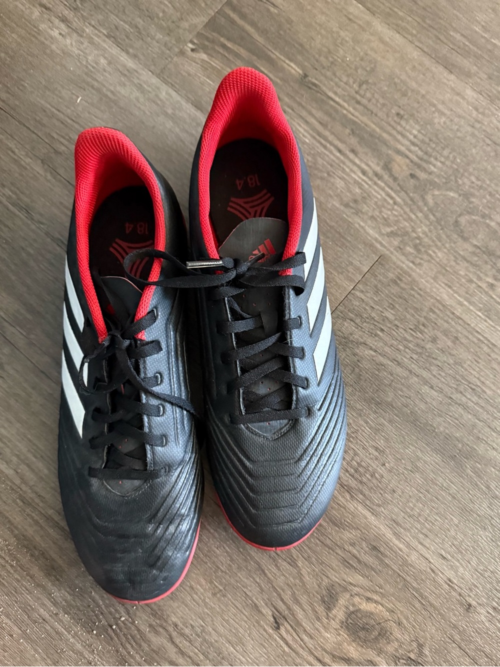 adidas Men’s Black & Red Athletic Soccer Shoes with White Stripes